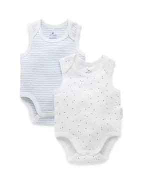 2 Pack Singlet Bodysuit - Spot/Melange Stripe