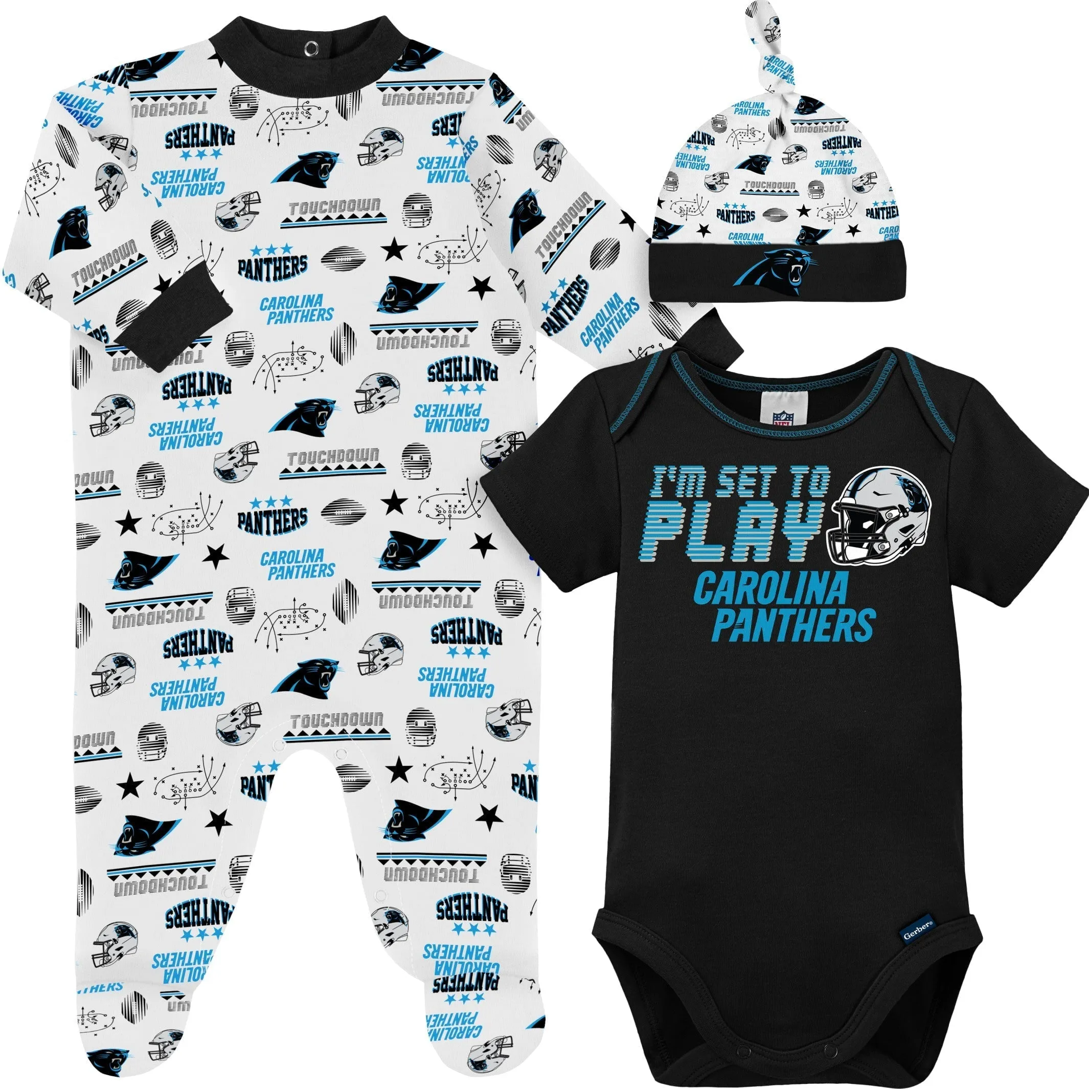 3-Piece Baby Boys Panthers Bodysuit, Sleep 'N Play & Cap Set