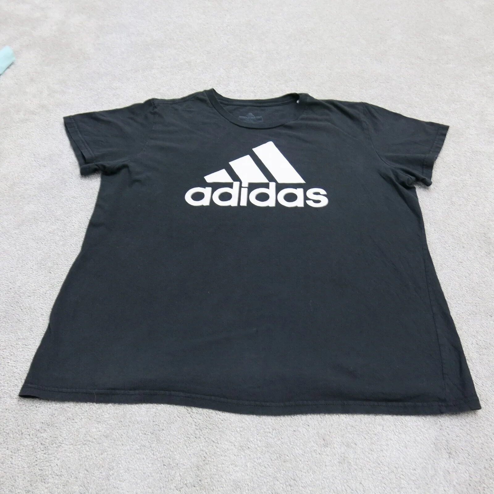 Adidas Womens T Shirt Top 100% Cotton Short Sleeve Logo Black Size XL