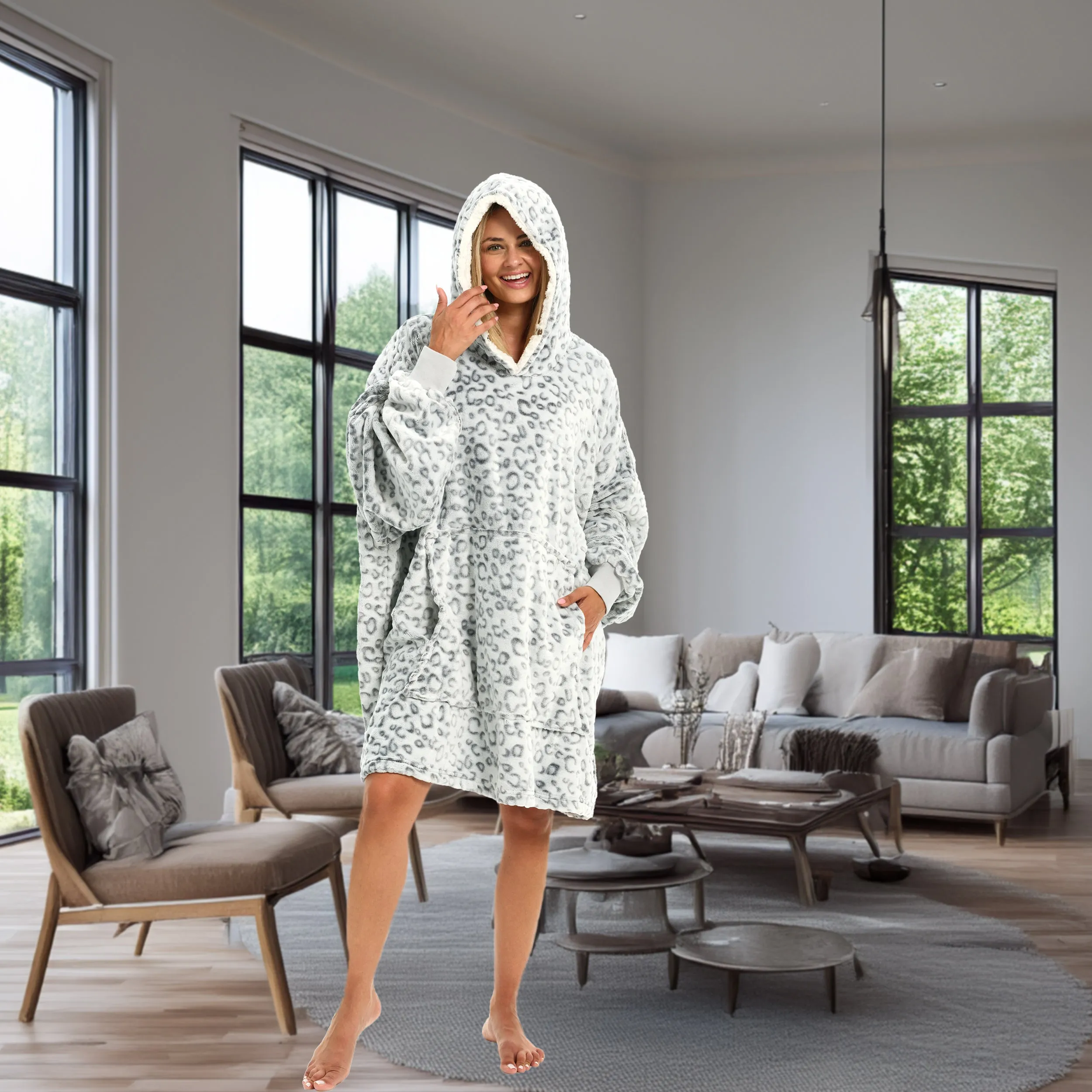 Adult Wearable Blanket Hoodie, Blanket with Sleeves for Men & Women, Big Hoodie, Hooded Blanket