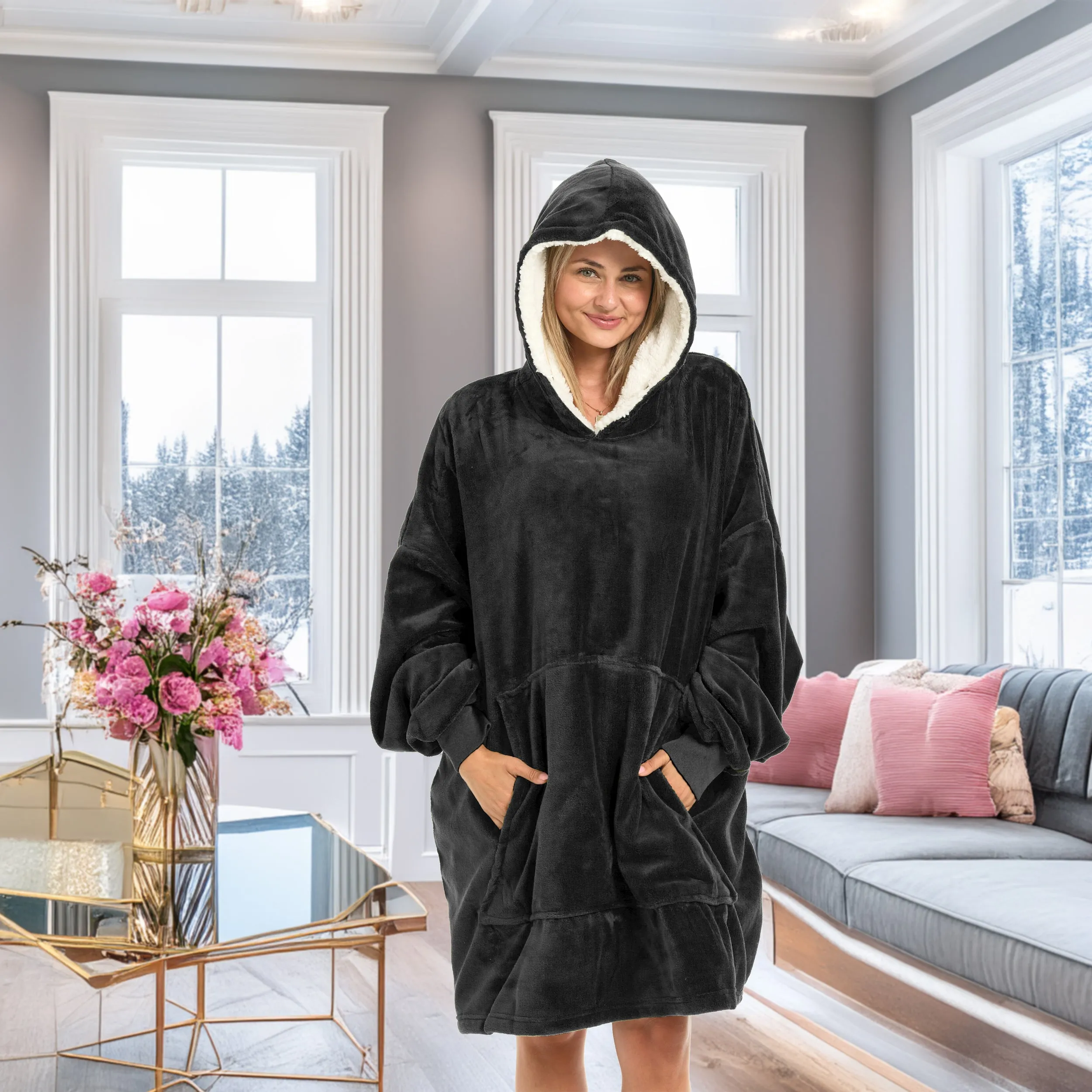 Adult Wearable Blanket Hoodie, Blanket with Sleeves for Men & Women, Big Hoodie, Hooded Blanket