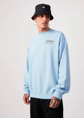 AFENDS Mens Flowers - Crew Neck Jumper - Sky Blue