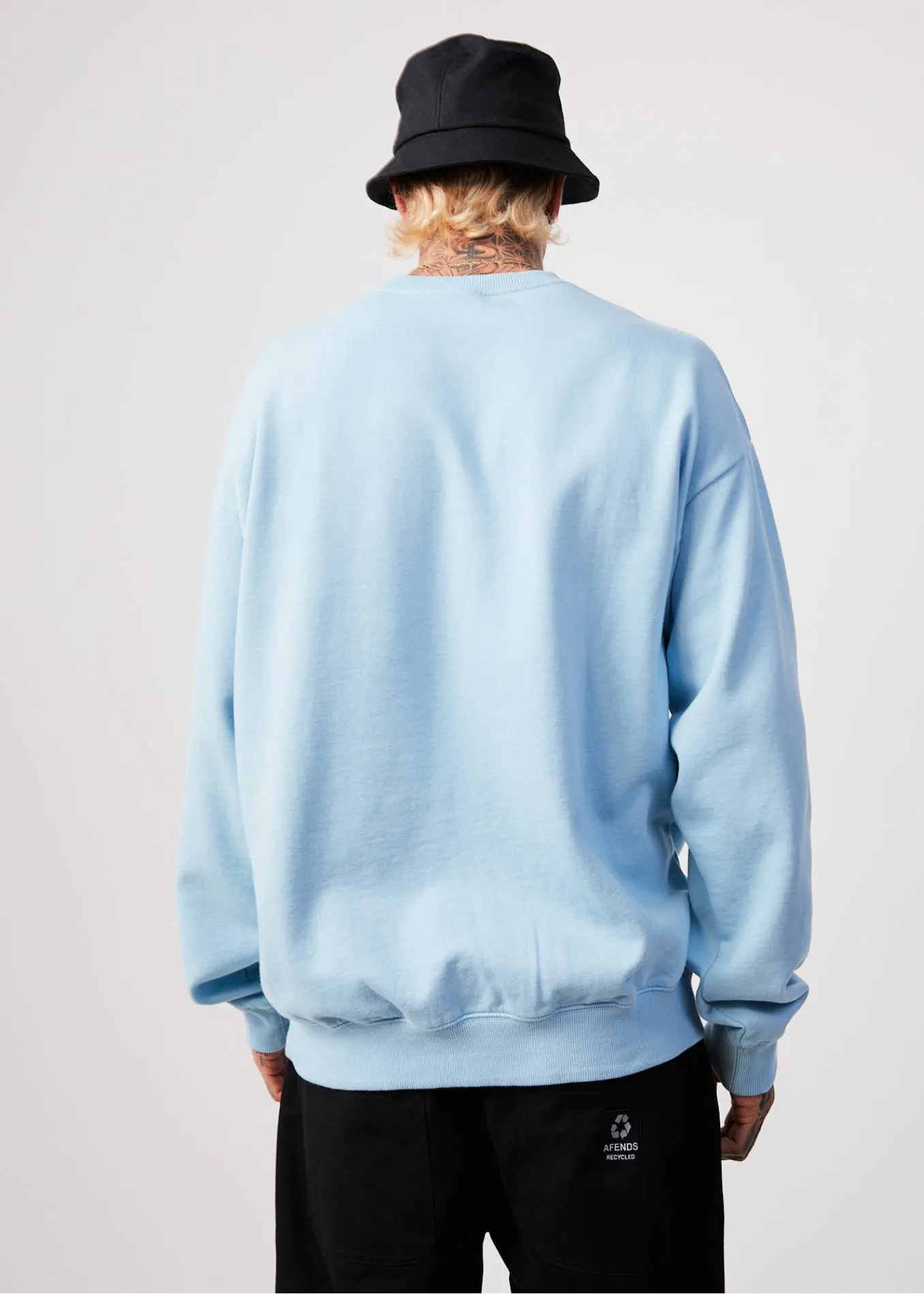 AFENDS Mens Flowers - Crew Neck Jumper - Sky Blue