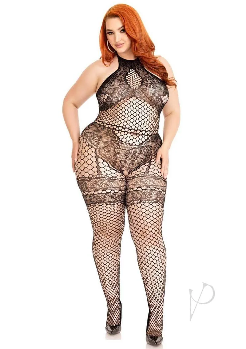 All About You Plus Bodystocking – Black Crotchless Fishnet Lingerie Bodysuit 1X/2X