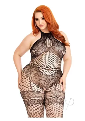 All About You Plus Bodystocking – Black Crotchless Fishnet Lingerie Bodysuit 1X/2X