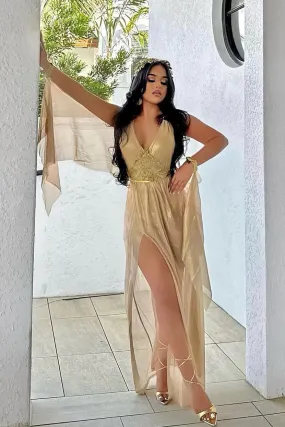 Alluring Golden Goddess 2 Piece Costume Set - Gold