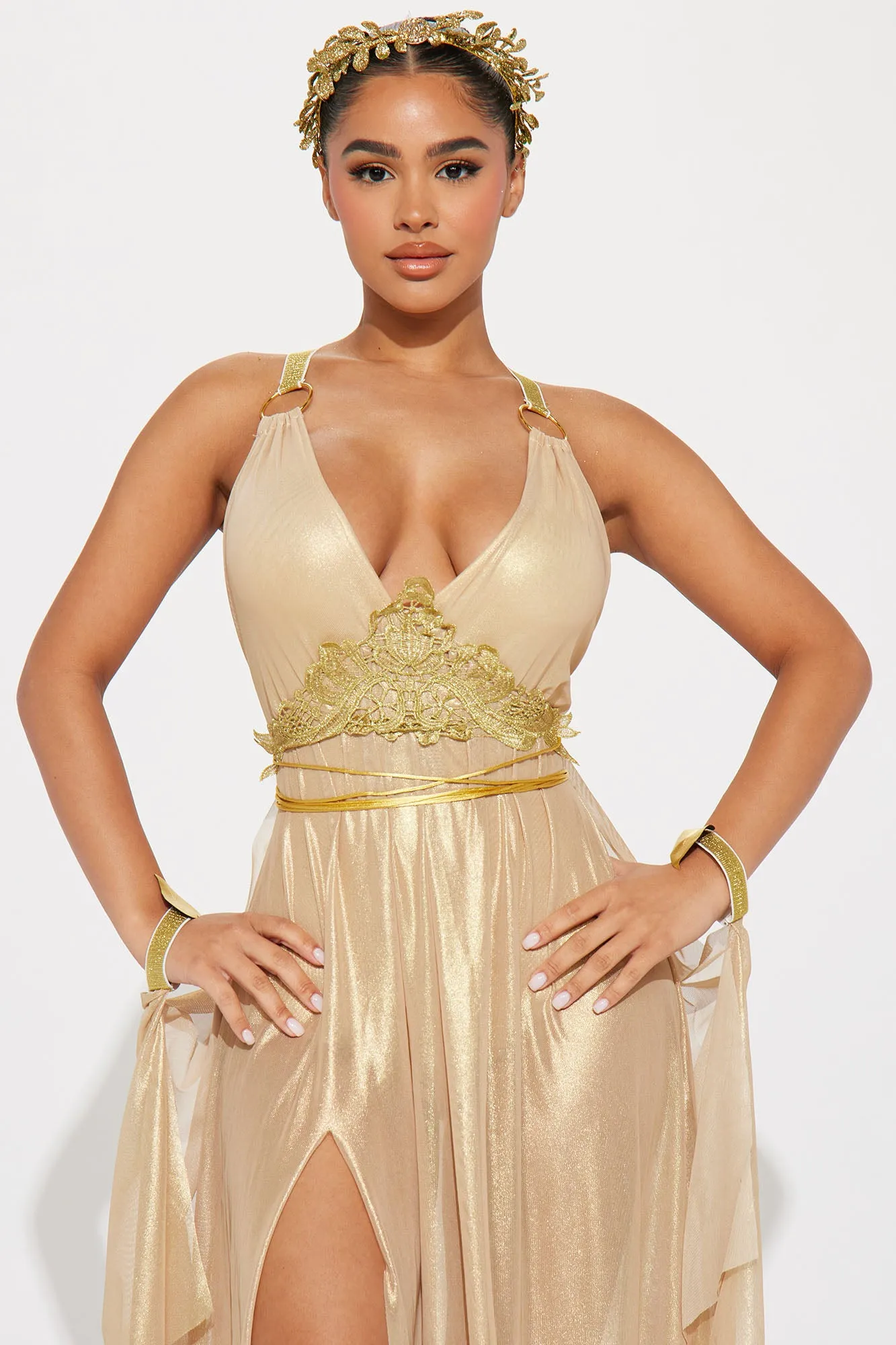 Alluring Golden Goddess 2 Piece Costume Set - Gold