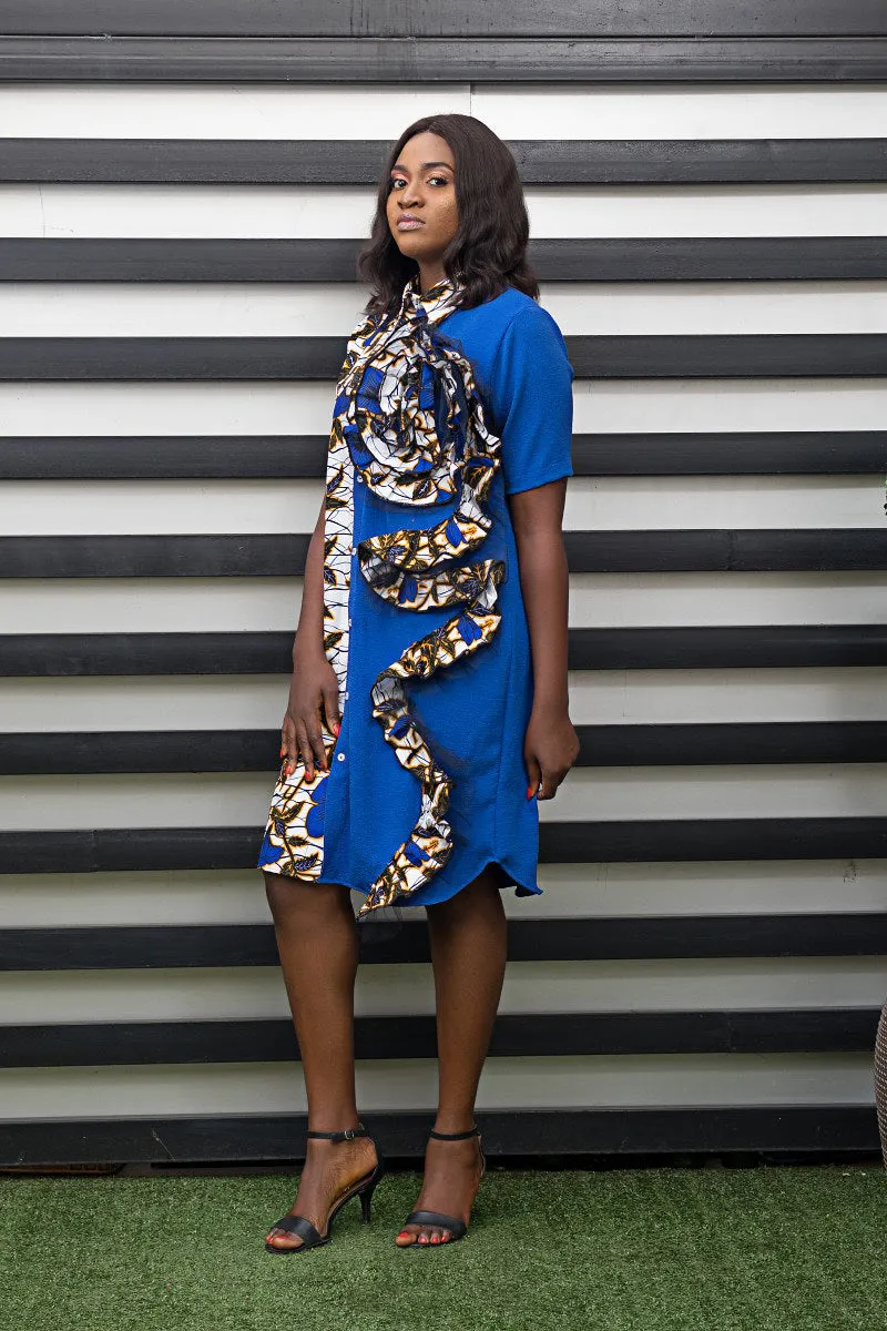 Amira African Print Blue Appliqué Ankara Dress