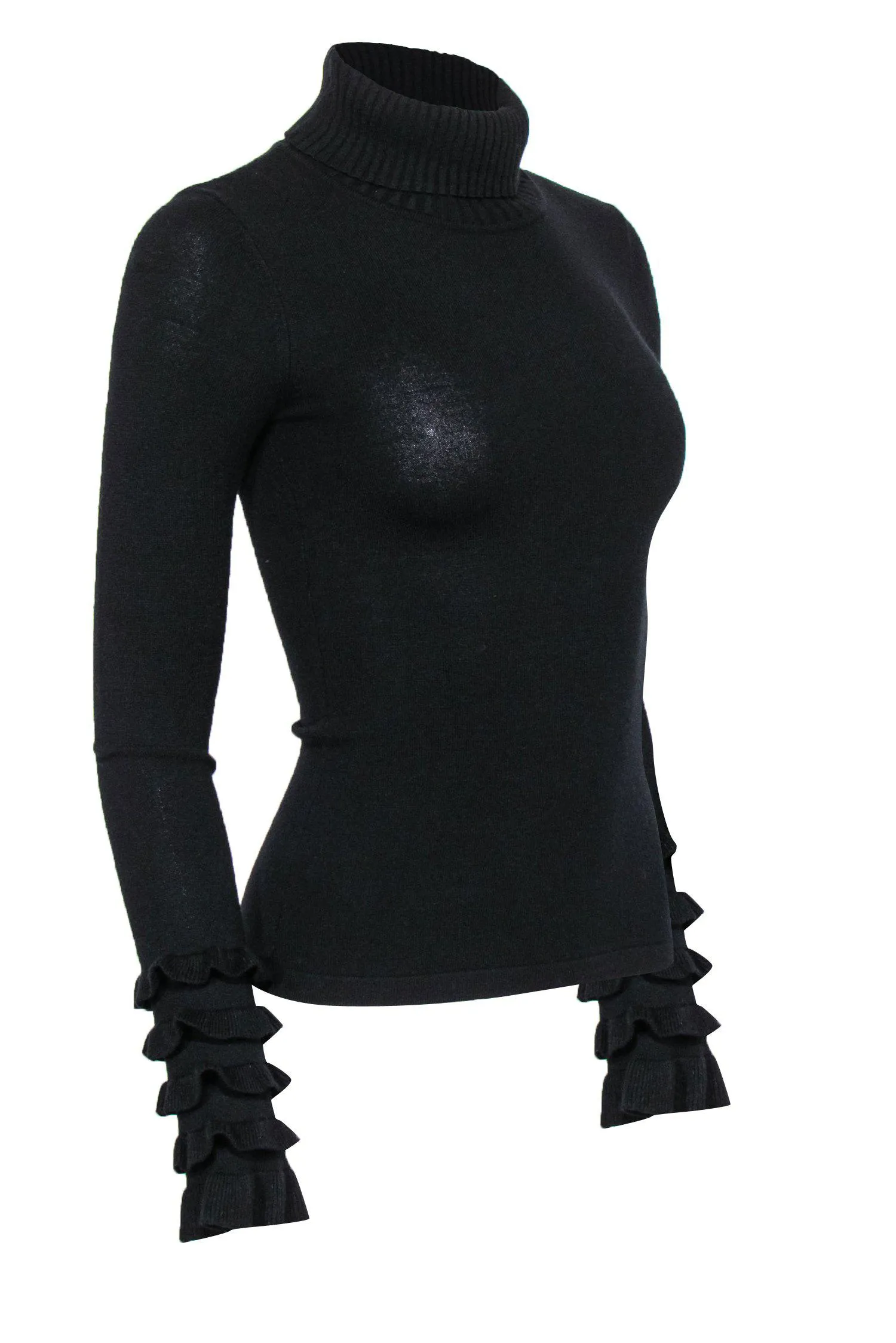 Anne Fontaine - Black Turtleneck Sweater w/ Ruffled Sleeves Sz 2