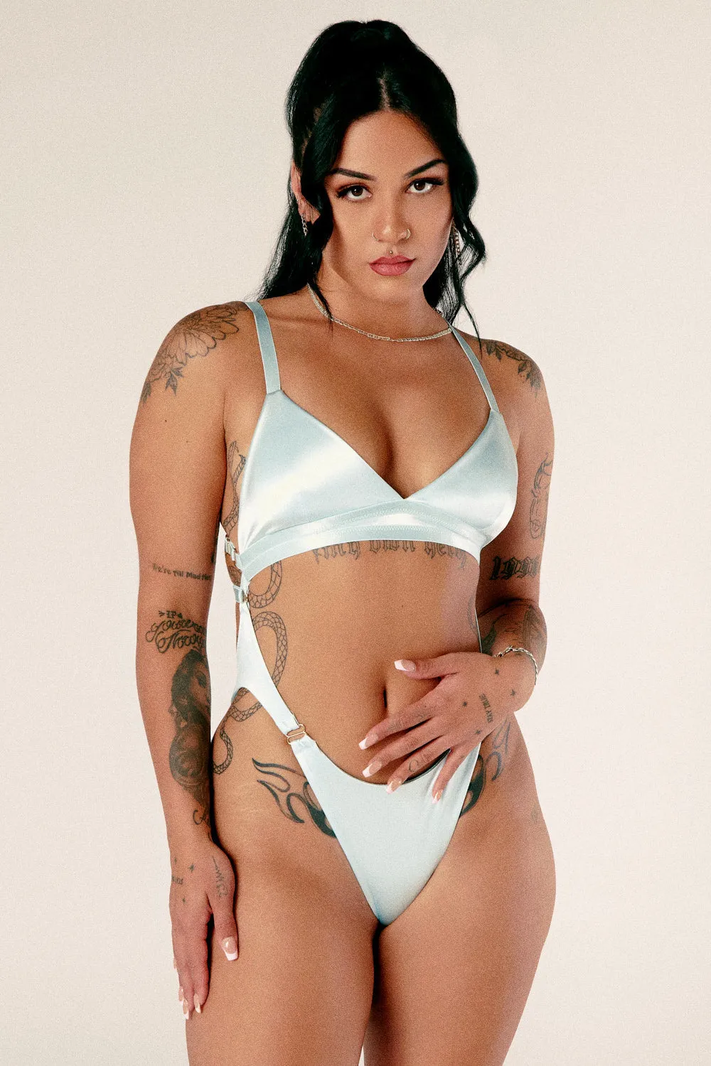 Aphrodite Bodysuit - Blue Satin