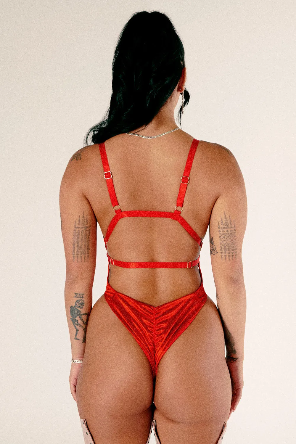 Aphrodite Bodysuit - Red Satin