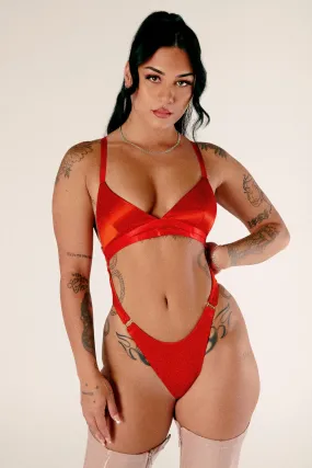 Aphrodite Bodysuit - Red Satin