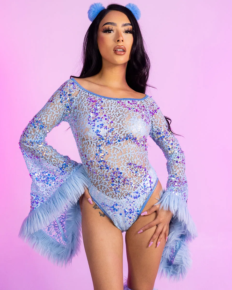 Aqua Sequin Net Bodysuit