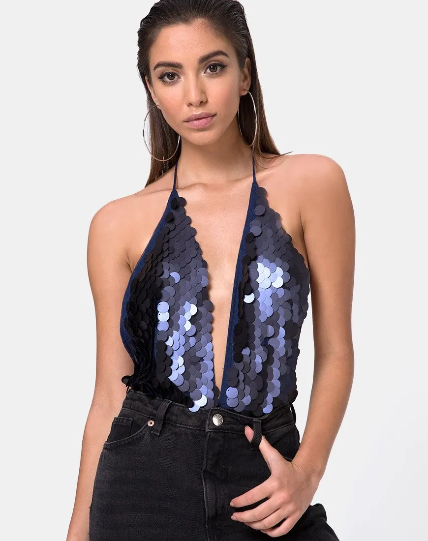 Ariel Bodice in Fishcale Dis Sequin Midnight