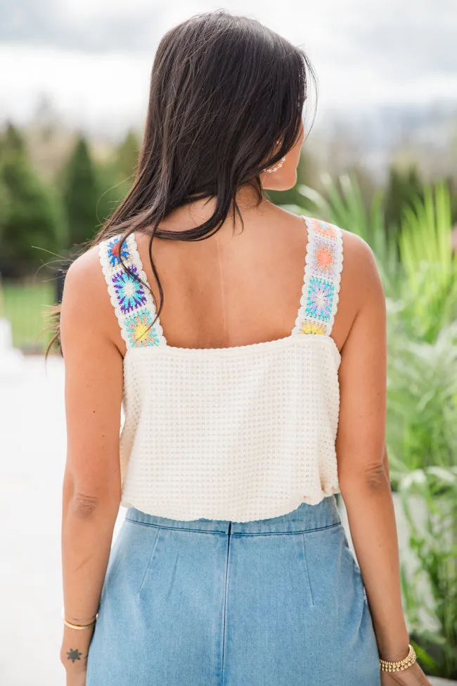 Around My Hometown Beige Crochet Strap Waffle Tank Bodysuit FINAL SALE