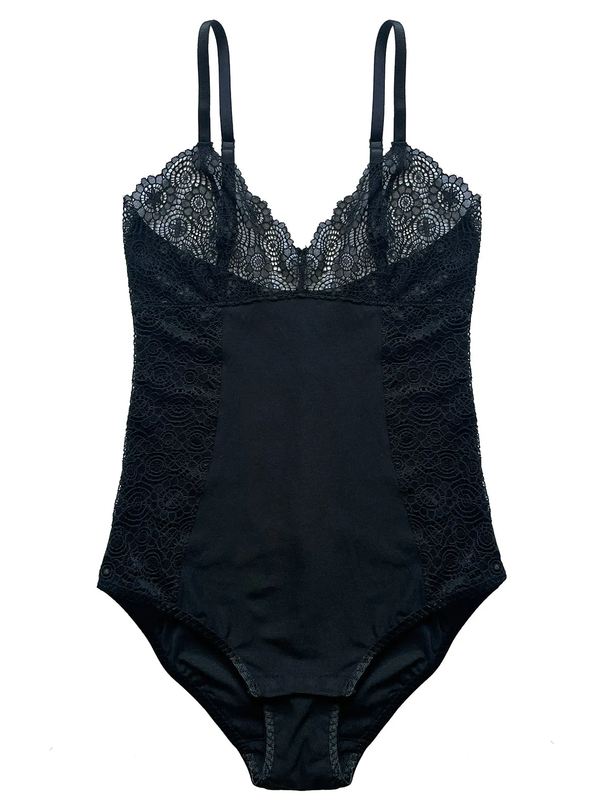 Ava Black Organic Bamboo Jersey & Lace Bodysuit