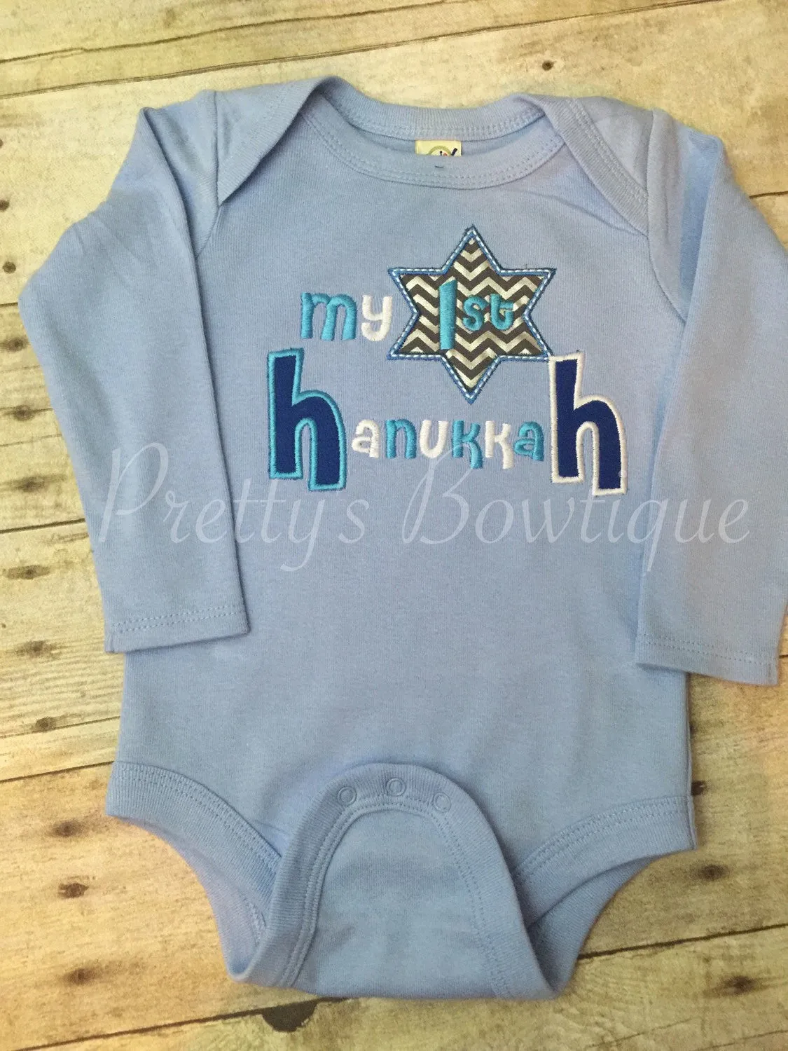 Babies 1st Hanukkah bodysuit or shirt - My 1st Hanukkah applique blue Bodysuit