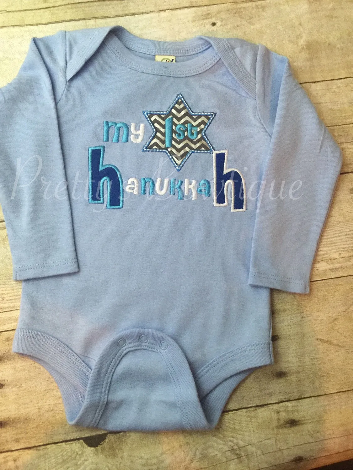 Babies 1st Hanukkah bodysuit or shirt - My 1st Hanukkah applique blue Bodysuit