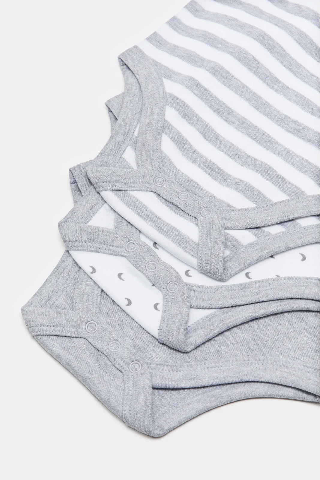 Babies White And Grey Printed Bodysuit Set (Pack Of 3)