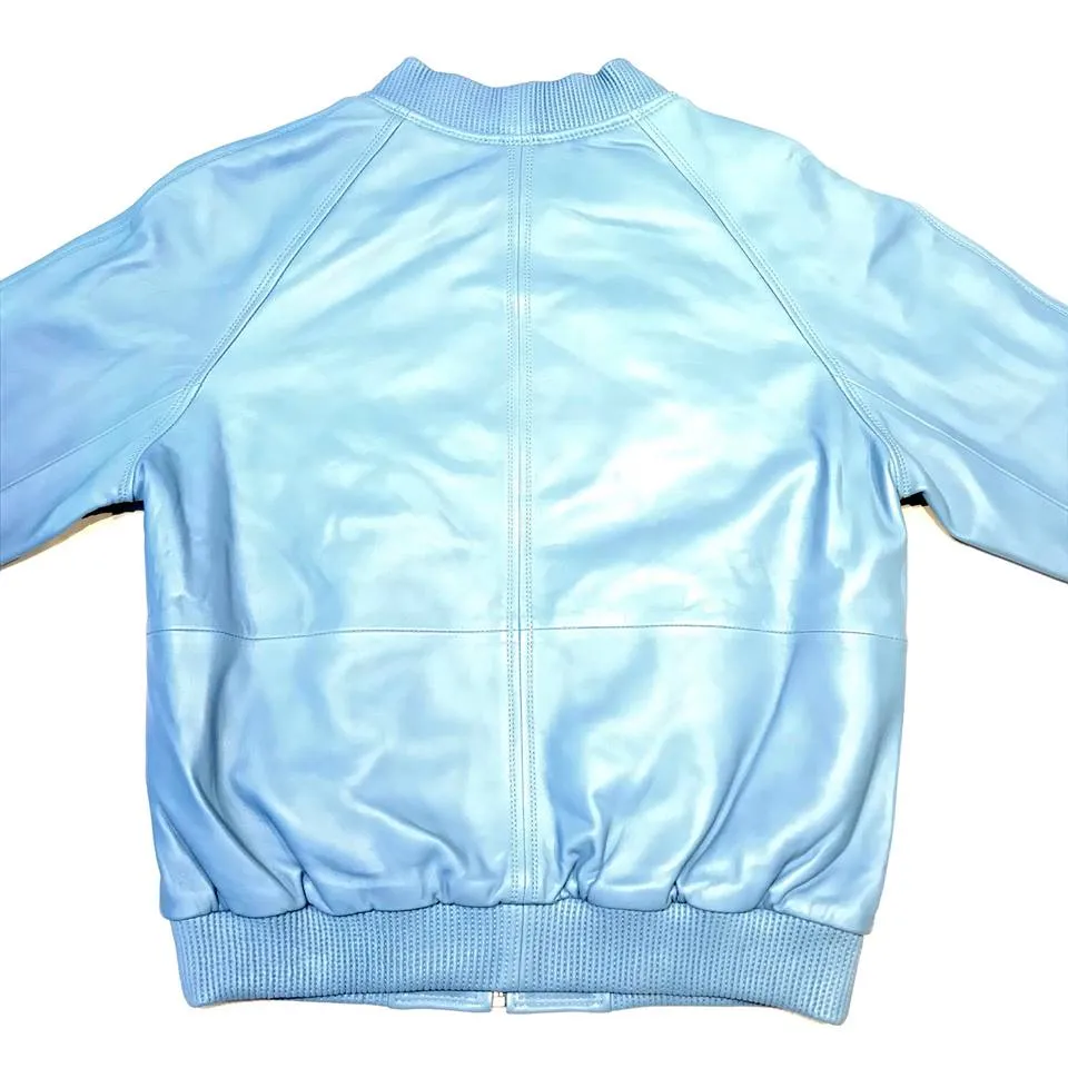 Baby Blue Naked Lambskin Bomber Jacket