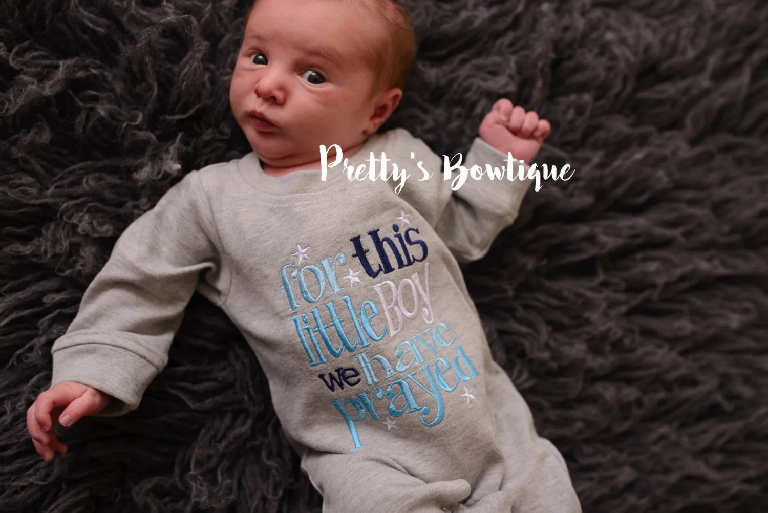 Baby Boy Coming Home Outfit -- For This Little Boy We Have Prayed Romper & Hat with Embroidered Name