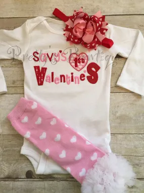 Baby girl First Valentine's Day Shirt -- Valentine's Outfit --Valentine's Shirt -- 1st Valentine's Girls Shirt -- Valentine's Bow - You pick