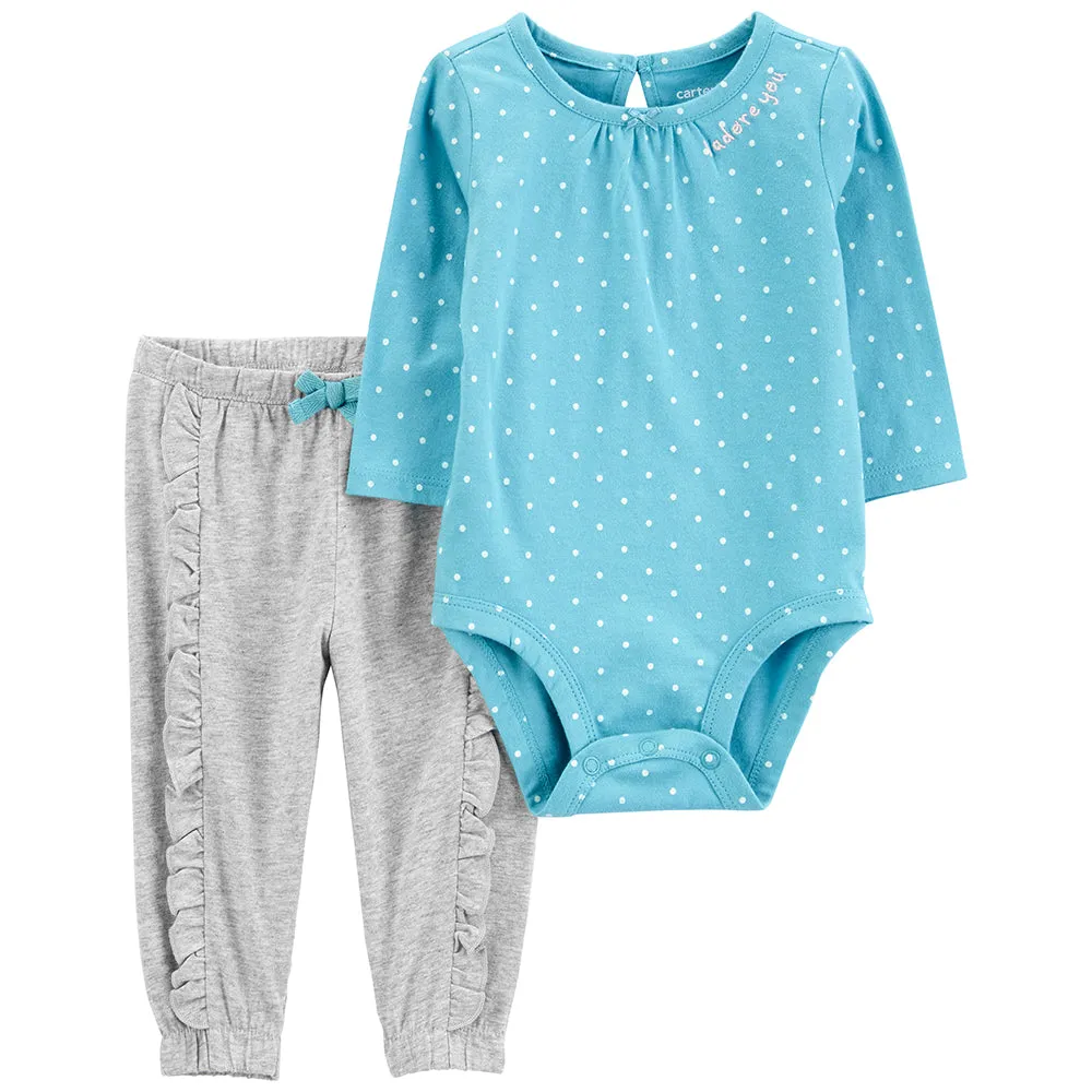 Baby Girls' 2-Piece Polka Dot Bodysuit & Ruffled Jogger Pants Set 1P812310