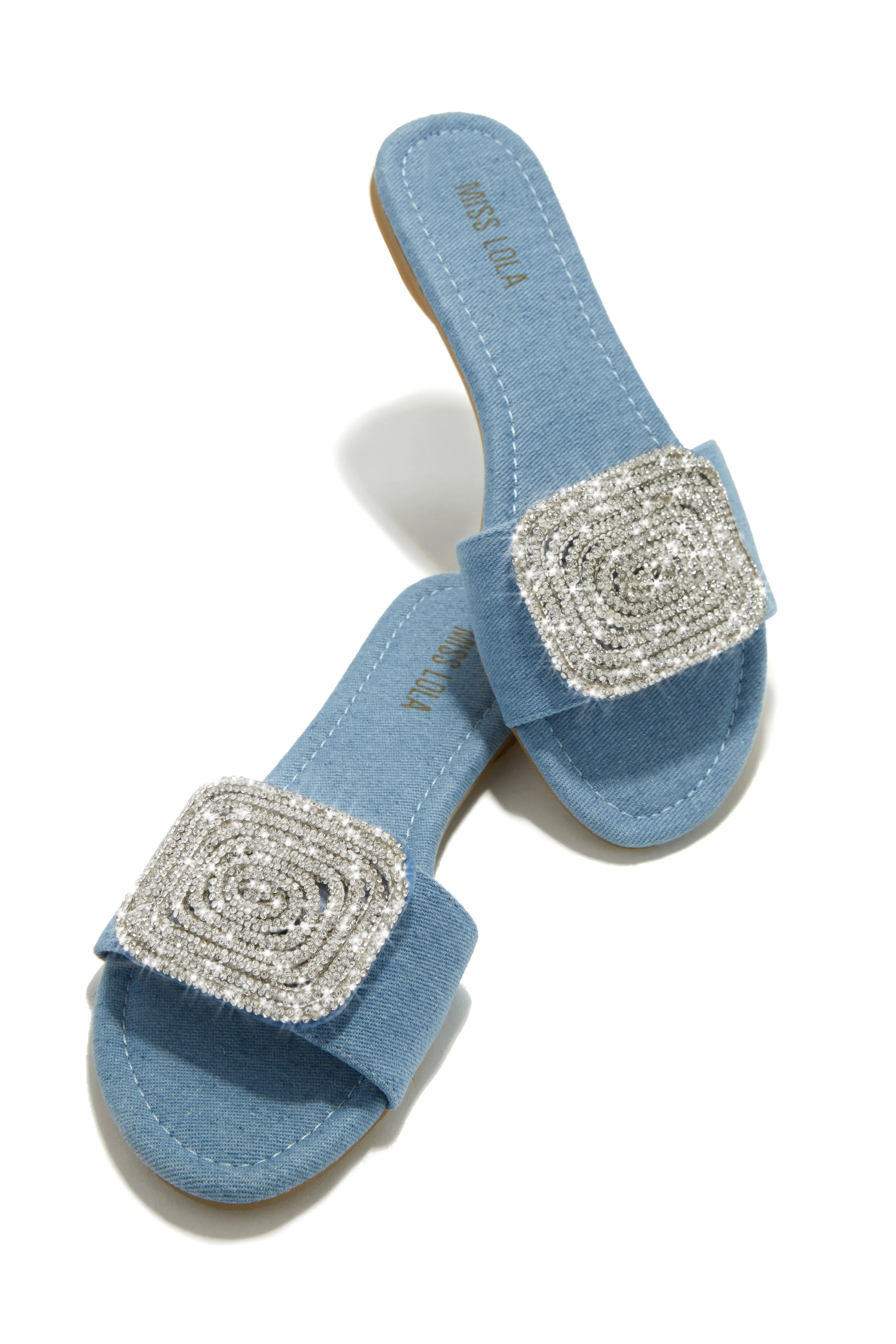 Beach Cocktail Embellished Slip On Sandals - Denim