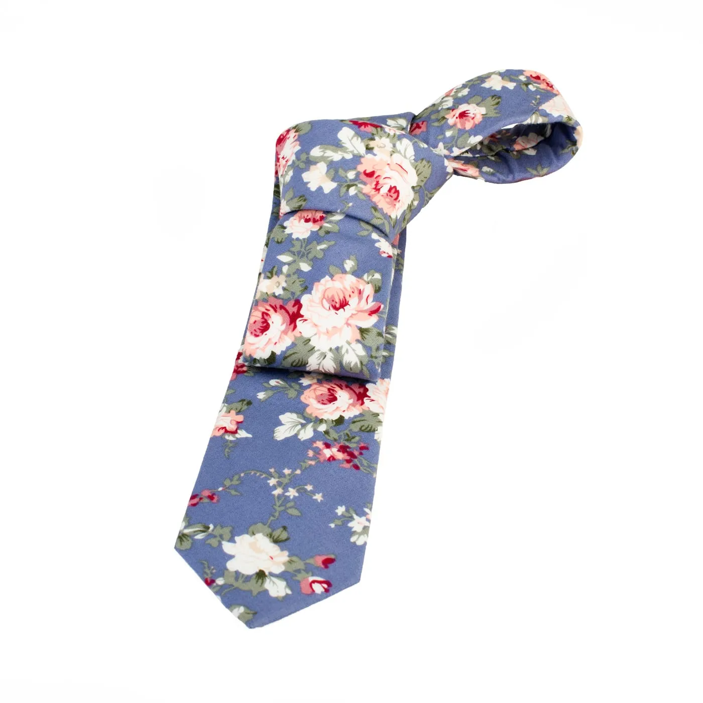 Bethel Floral Cotton Tie, Blue / White / Green