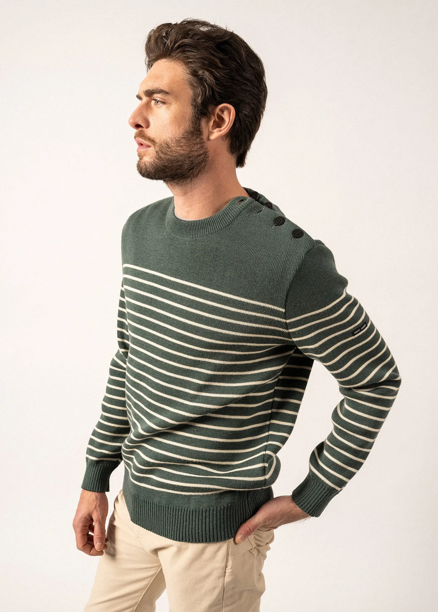 Binic striped sailor jumper - regular fit, in pure new wool (VEGETAL/ECRU)