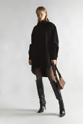 Black-Corduroy Hi-Low Shirt-Dress