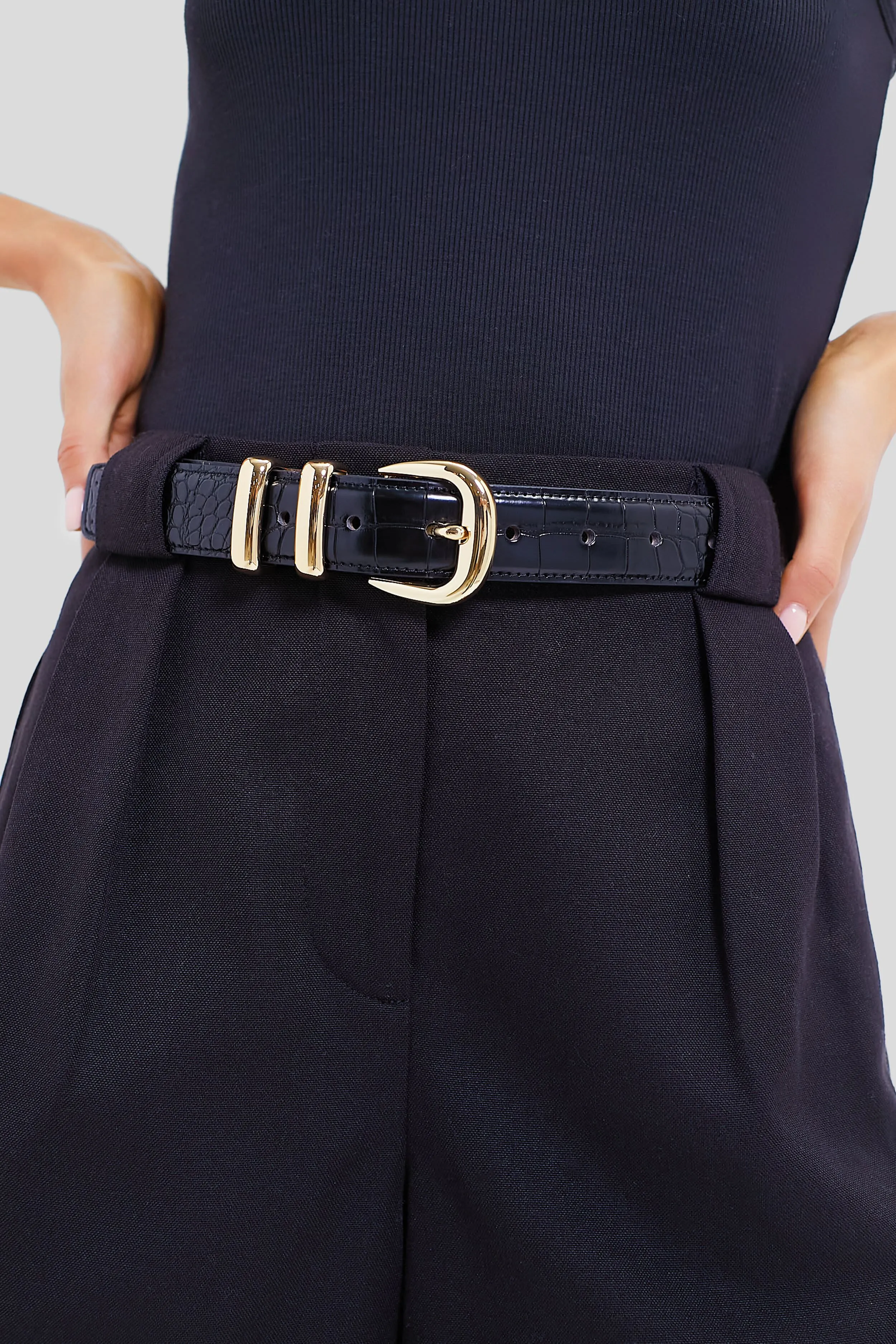 Black Croc-Embossed Classic Belt