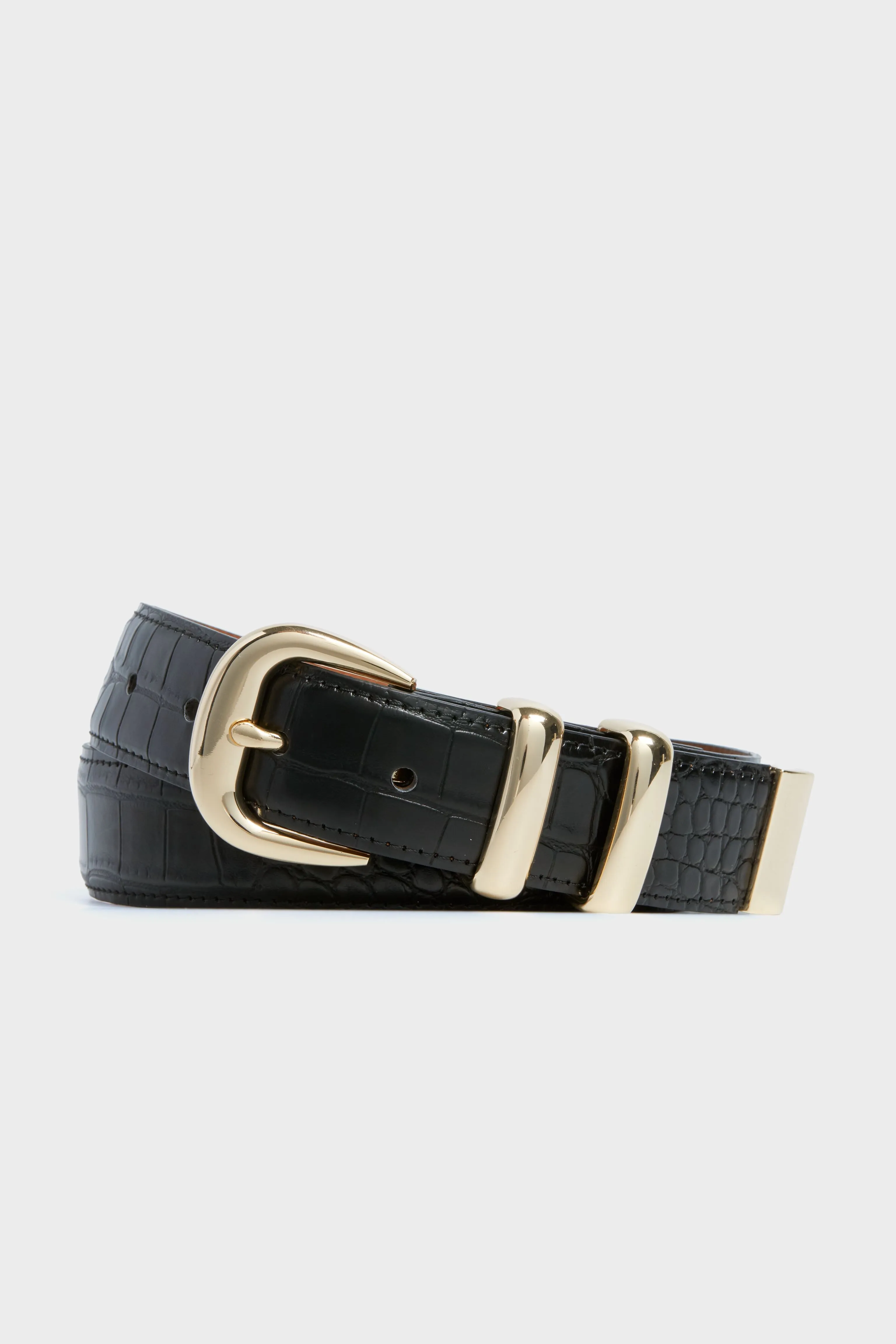 Black Croc-Embossed Classic Belt