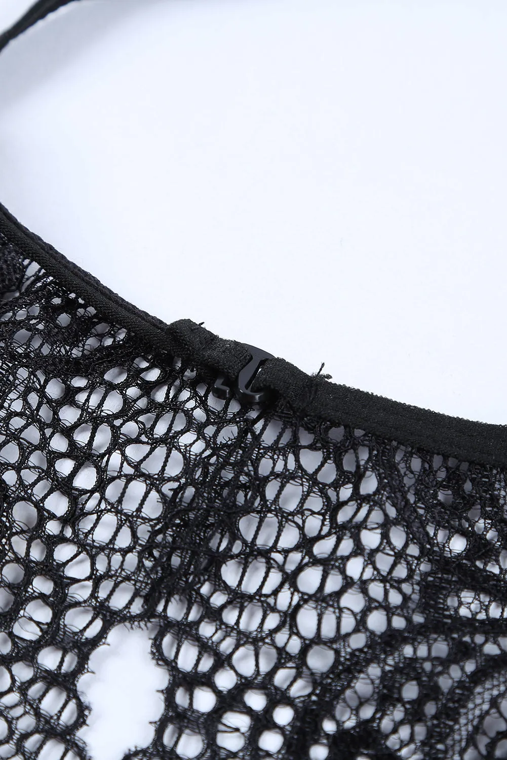 Black Crochet Lace Splicing Open Back Bodysuit