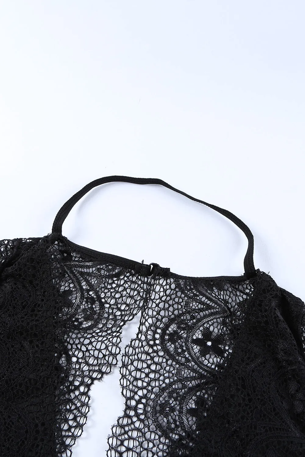 Black Crochet Lace Splicing Open Back Bodysuit