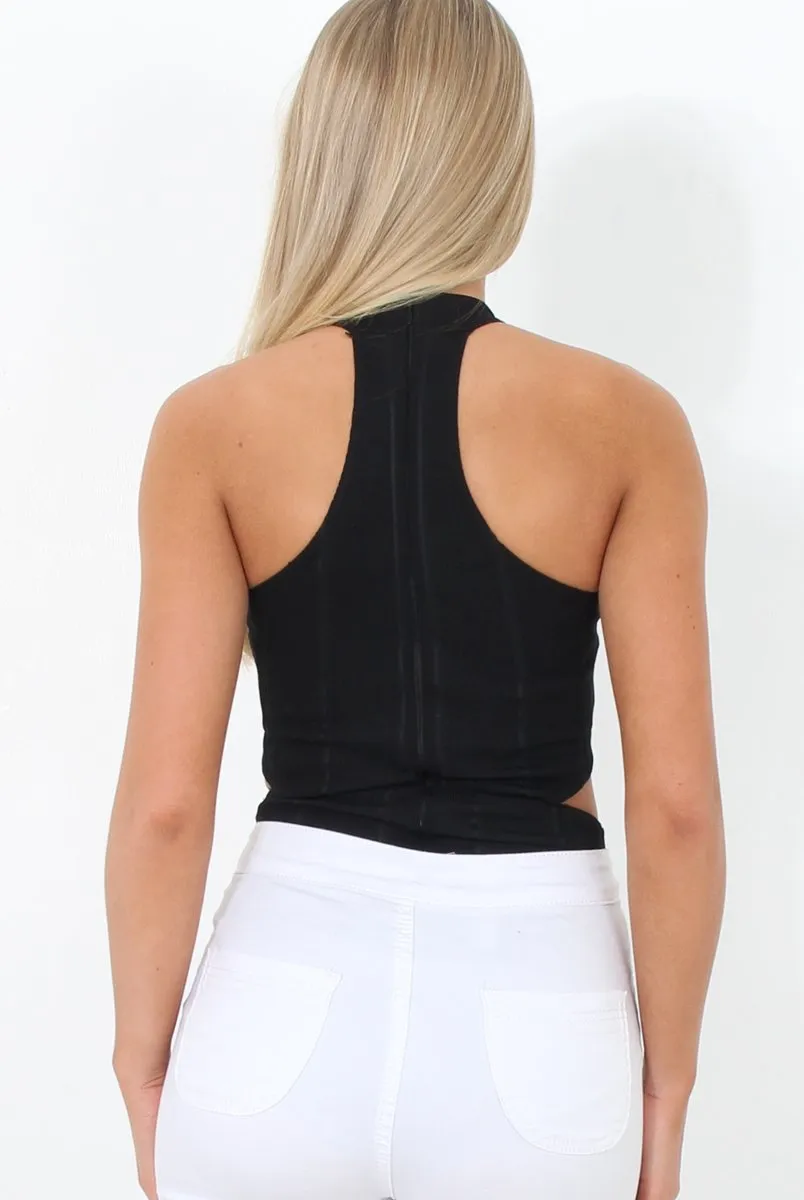 Black High Neck Cut Out Bodysuit - Shelby