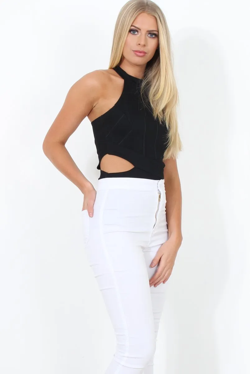 Black High Neck Cut Out Bodysuit - Shelby