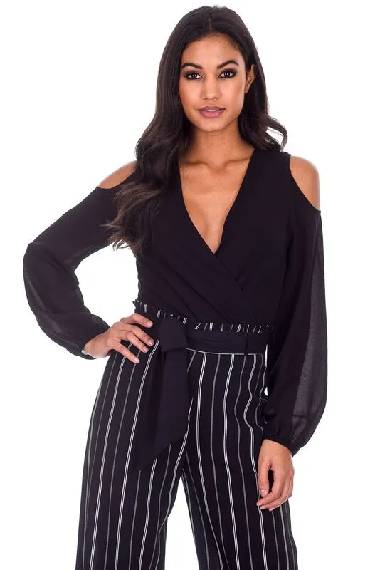 Black Sleeved Plunge Bodysuit