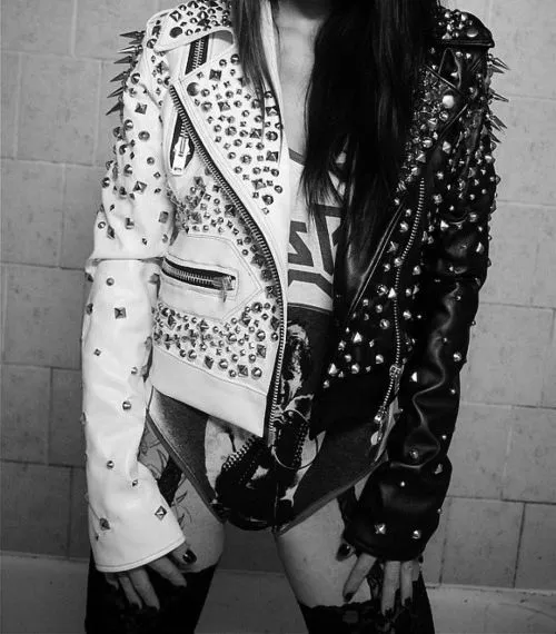 Black White Women Punk Fashion Leather Jacket