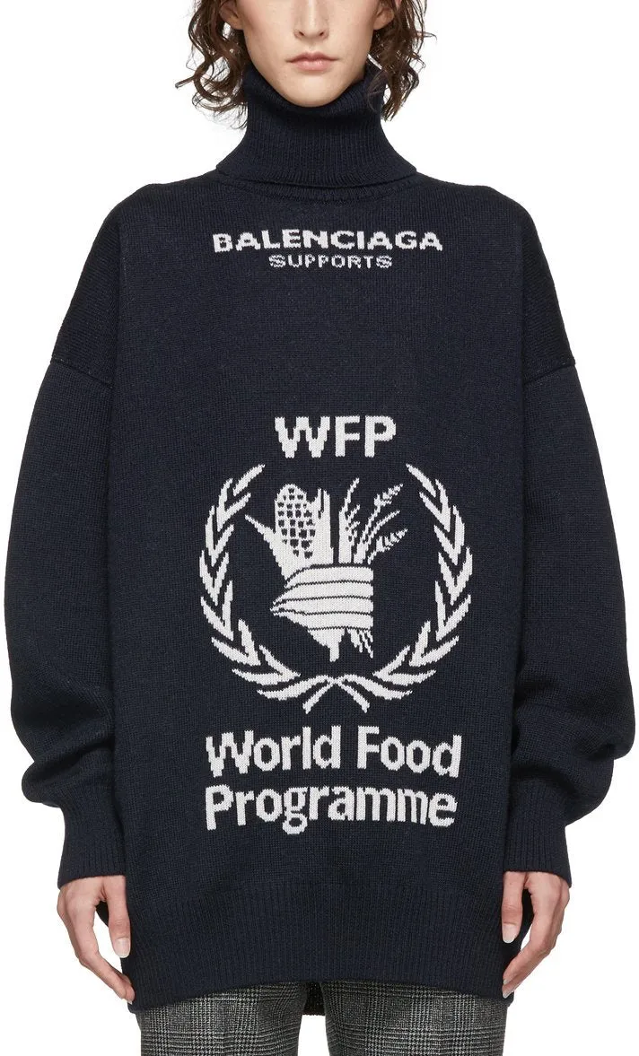 Black World Food Programme Turtleneck Sweater - Black or Navy Blue