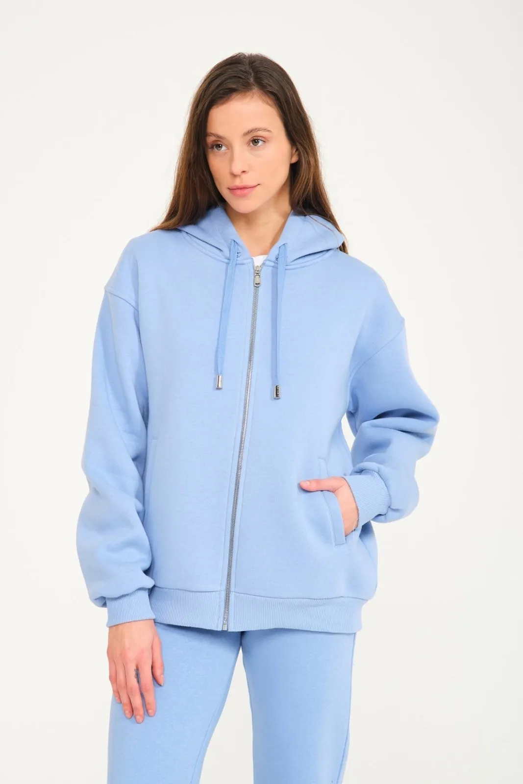 Blue Chinchilla Fur Zipped Hoodie & Jogger Set