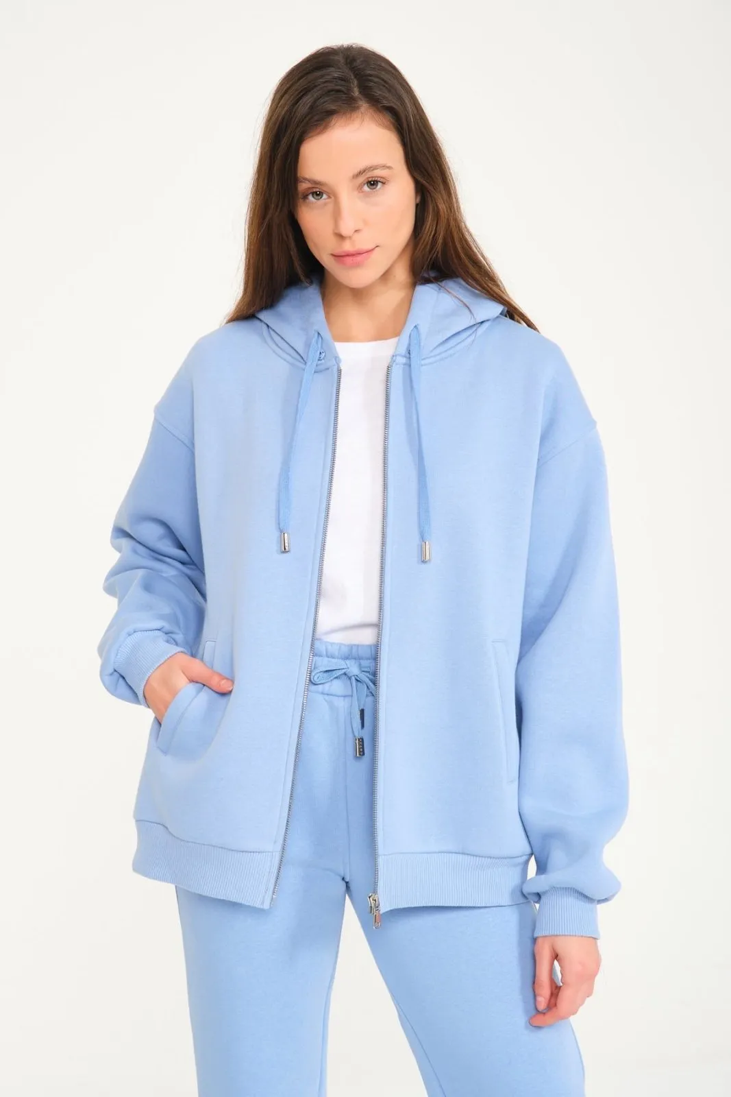 Blue Chinchilla Fur Zipped Hoodie & Jogger Set