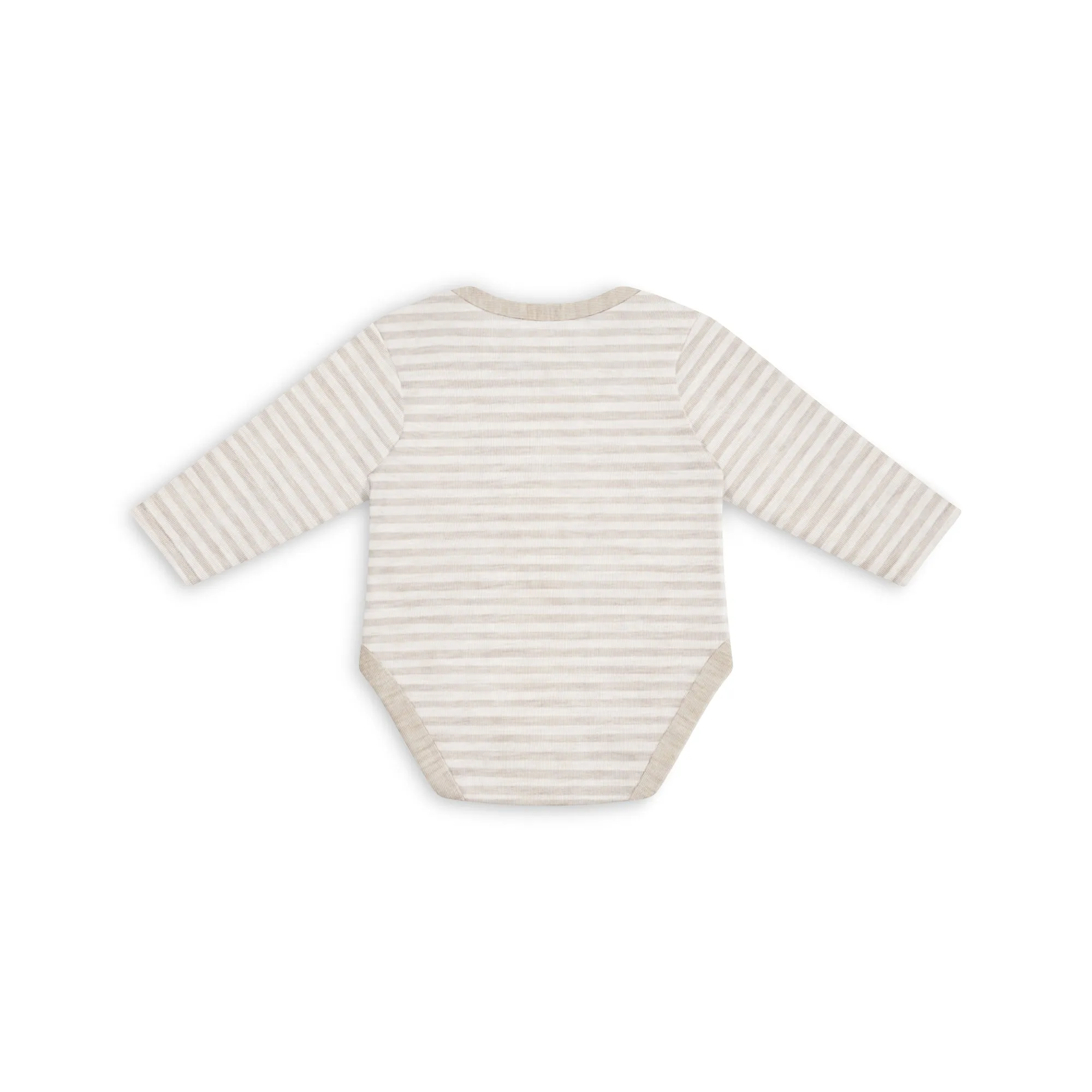 Bodysuit Long Sleeve Oatmeal Stripe Merino Wool