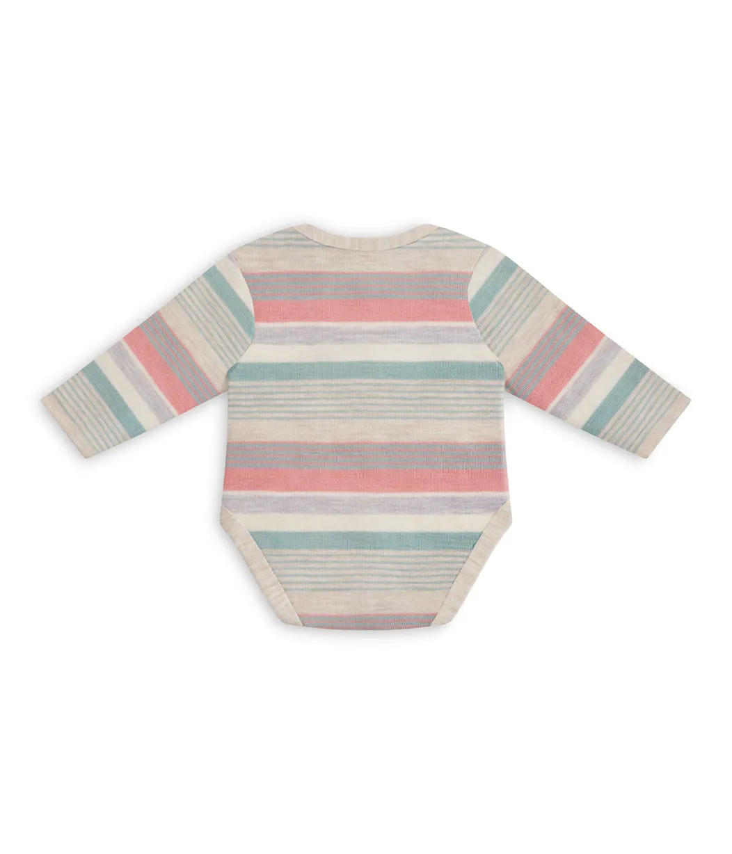 Bodysuit Long Sleeve Olive Stripe Merino Wool