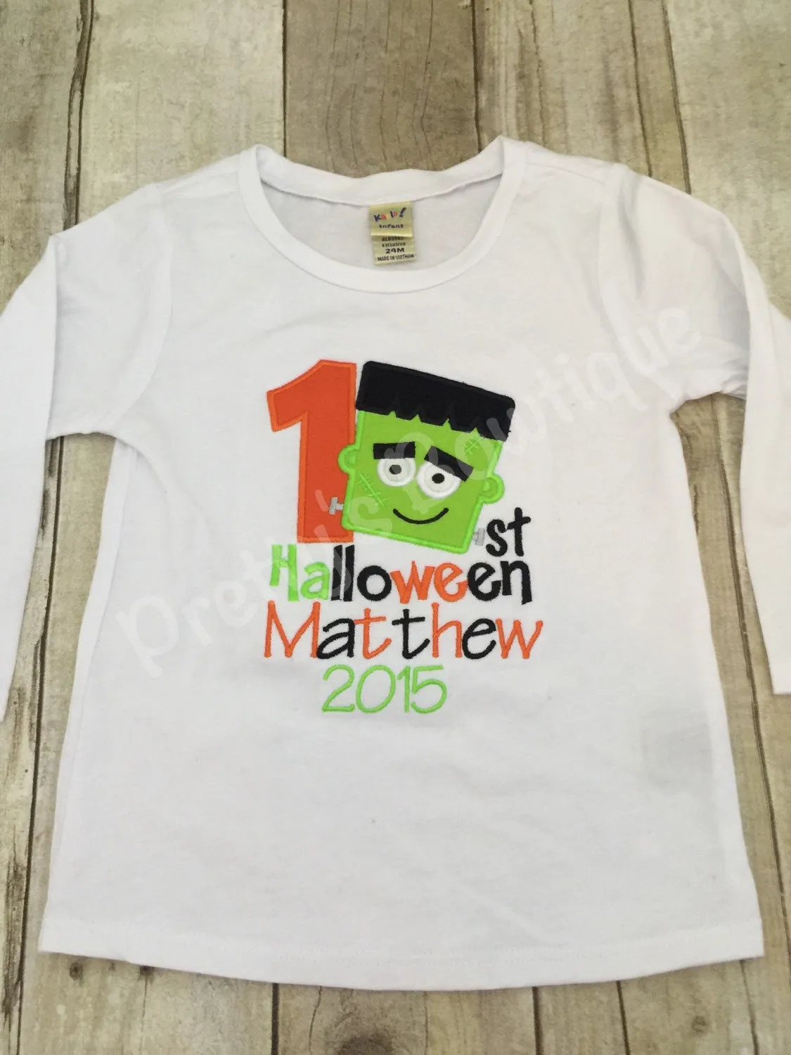 Boys 1st Halloween Frankenstein personalized boys bodysuit or shirt