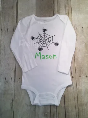 Boys Halloween Shirt - Spider web personalized boys bodysuit or shirt Halloween