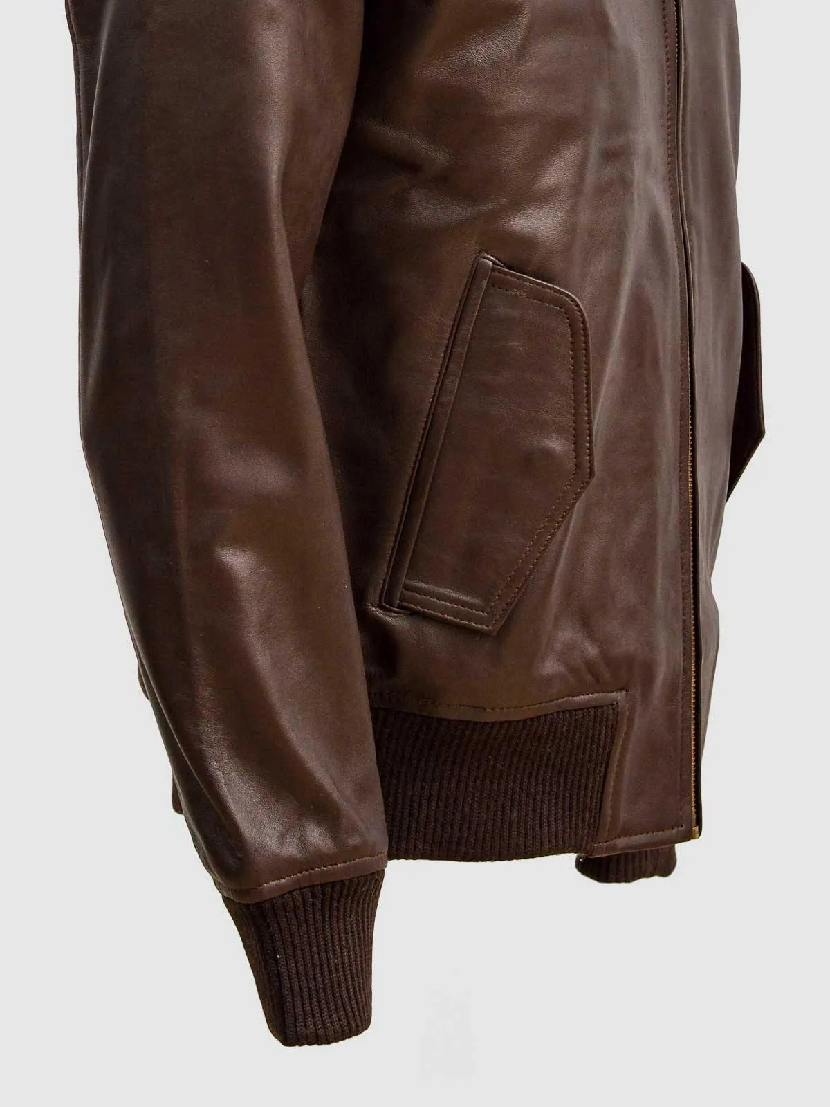 Brown Leather Bomber Sheep Jacket