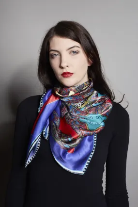 'Butterfly Circles' in Red & Purple, Silk Scarf,