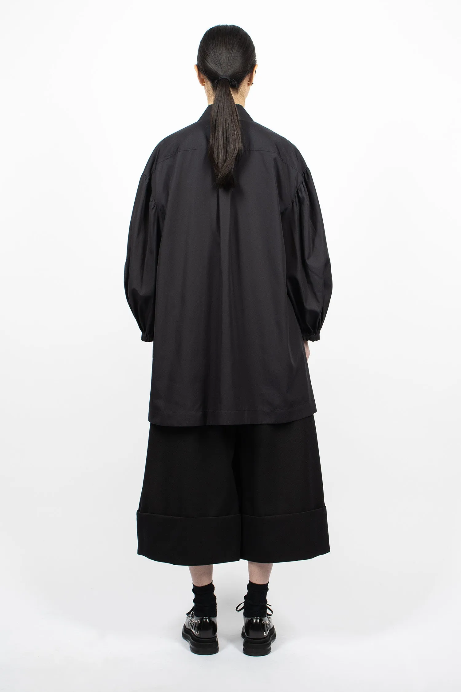 Button Placket Trapeze Shirt Dress Black