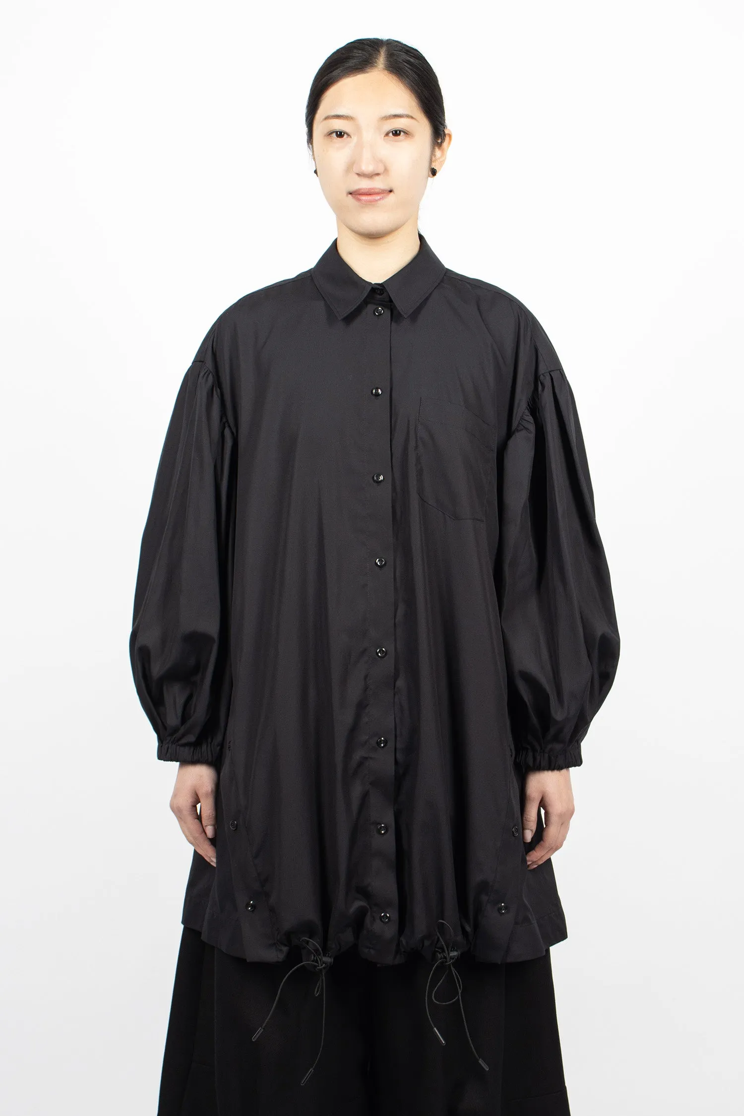 Button Placket Trapeze Shirt Dress Black